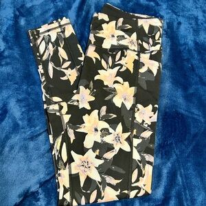 Victoria's Secret Black Leggings with Pink and Cream Floral Design